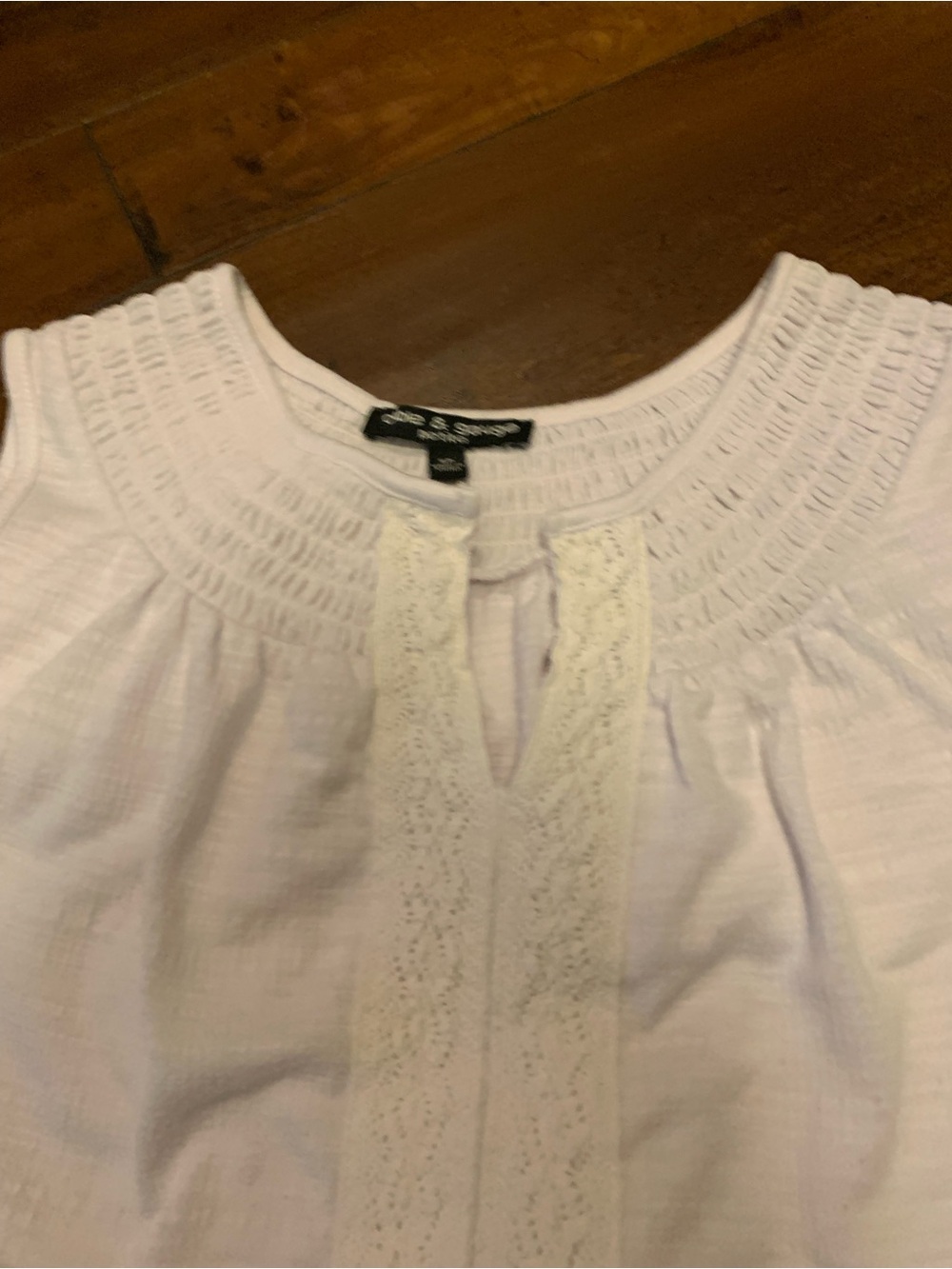 Cable & Gauge White Smocked Neckline Top